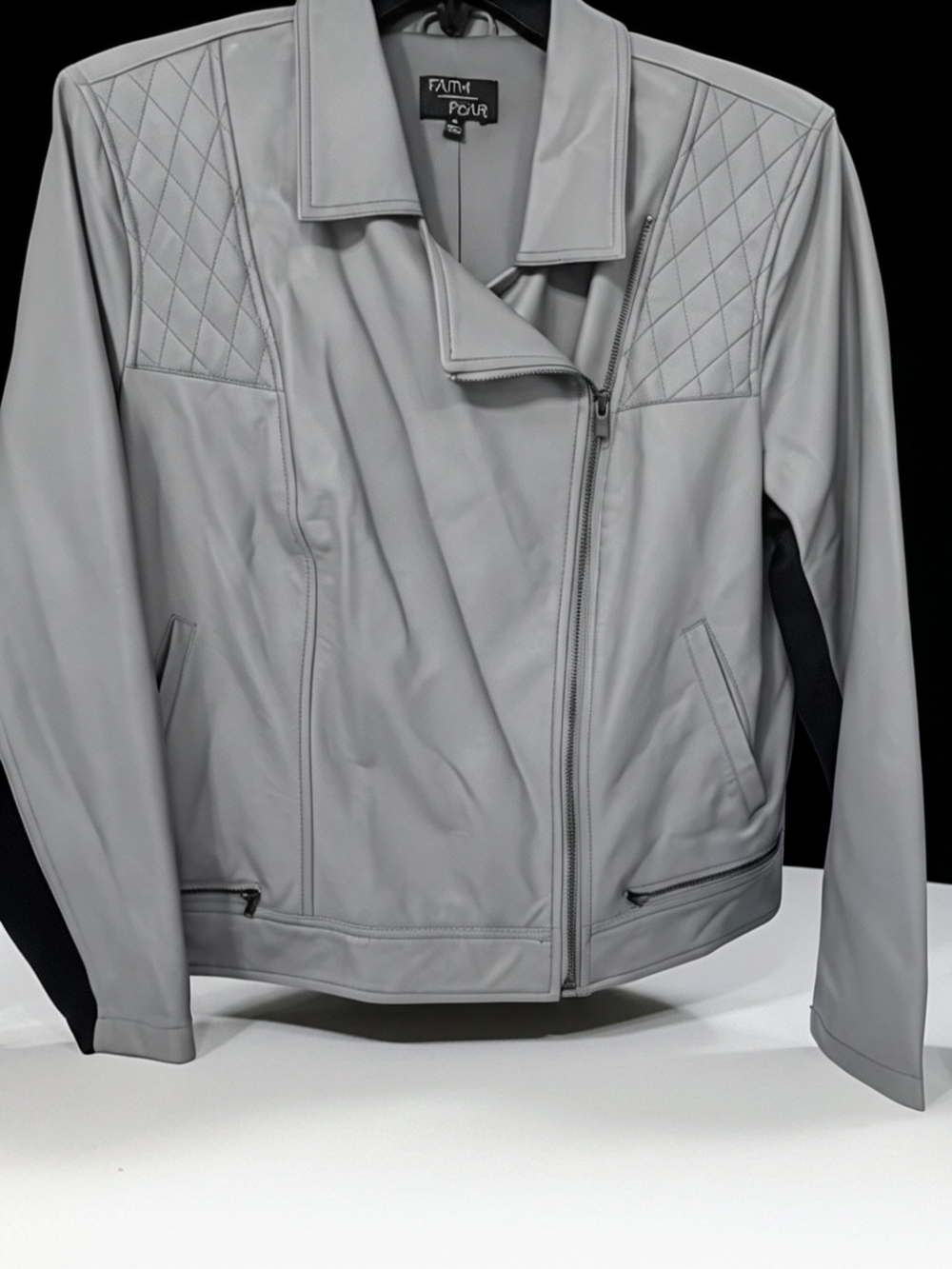🆕"Faith Over Fear" Light Gray Leather Quilted Moto Style Jacket